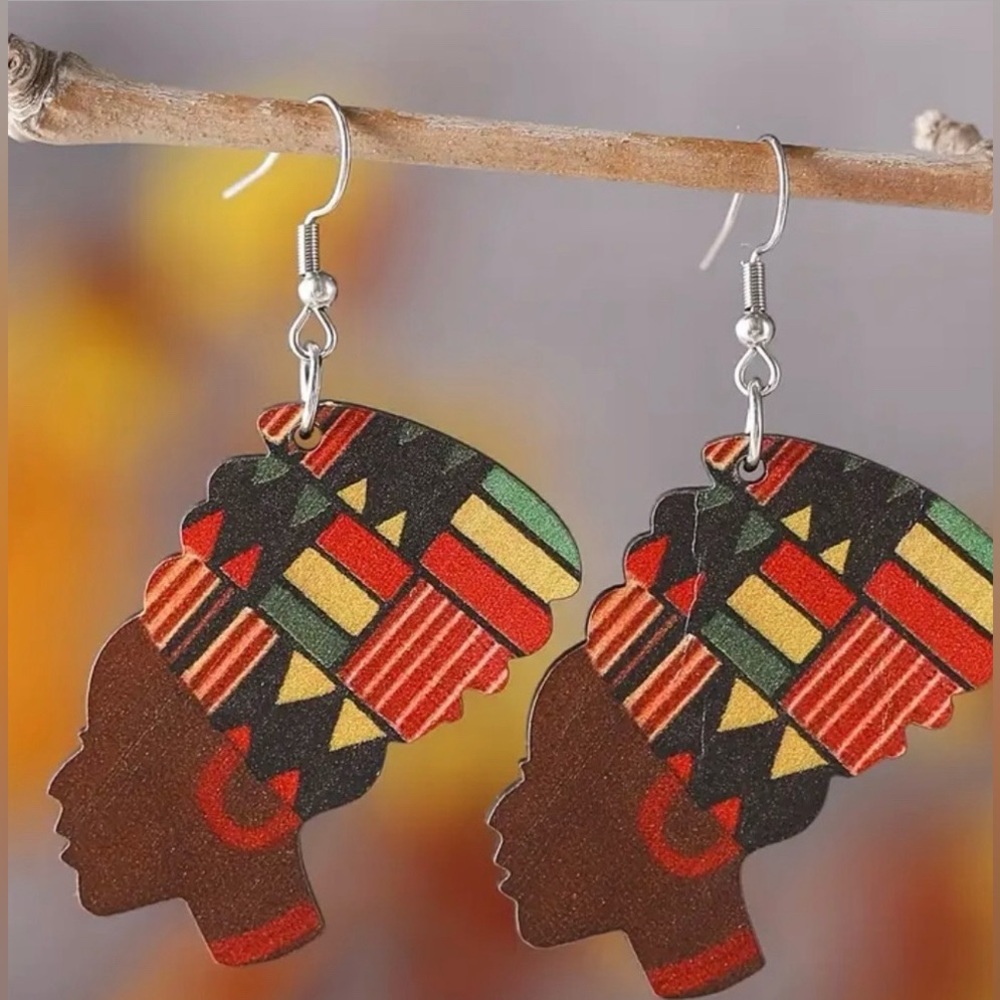 African Woman’s Head Geometric Earrings